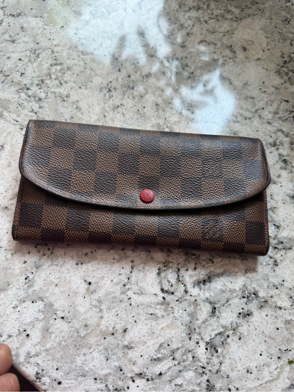 Louis Vuitton Brown Checkered Women's Wallet with Red Snap